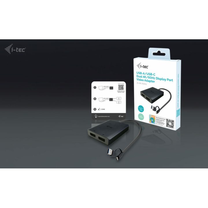 Adaptador de vídeo i-tec USB-A/USB-C Dual 4K/60 Hz DisplayPort