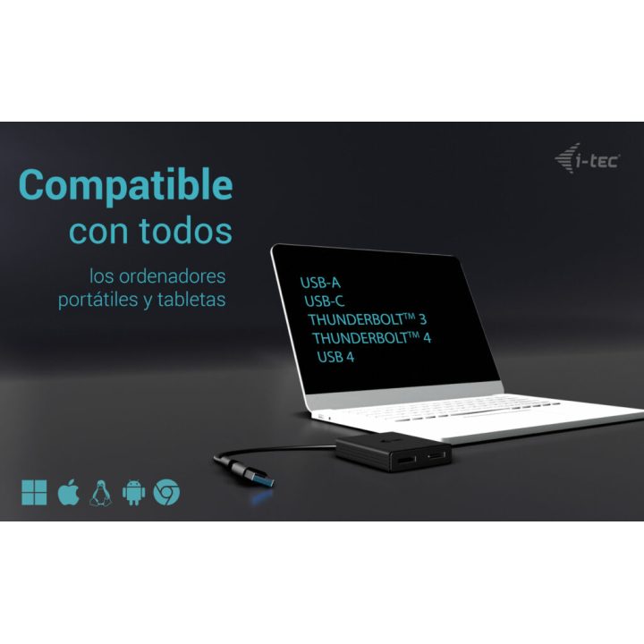 Adaptador de vídeo i-tec USB-A/USB-C Dual 4K/60 Hz DisplayPort