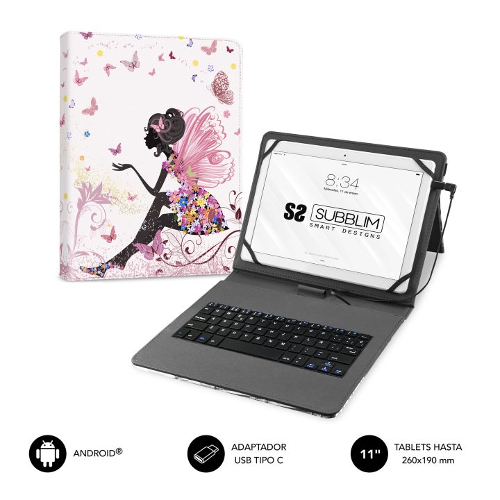 Subblim Capa com teclado micro USB – type c keytab USB 11" fadas…