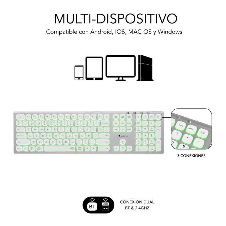 Subblim Bluetooth/2.4G Master Backlit Extended Keyboard P/B…