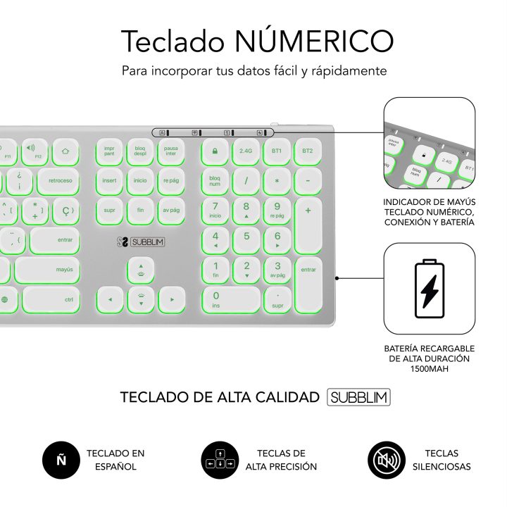 Subblim Bluetooth/2.4G Master Backlit Extended Keyboard P/B…