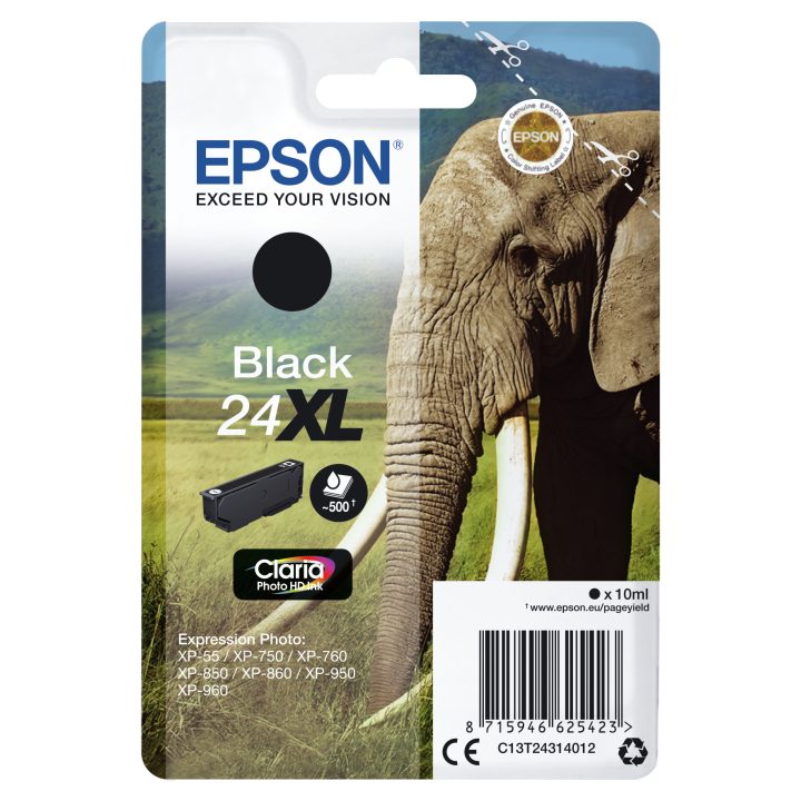 Epson Elephant Tinta preta 24XL Claria Photo HD Elefantes