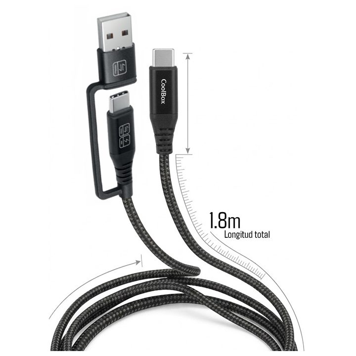 CoolBox USB-C + A / USB-C DATA 10Gbps + FAST CHARGING 60W CABLE