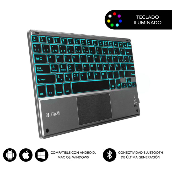 Subblim Bluetooth Smart Backlit Keyboard with Touchpad Gray…