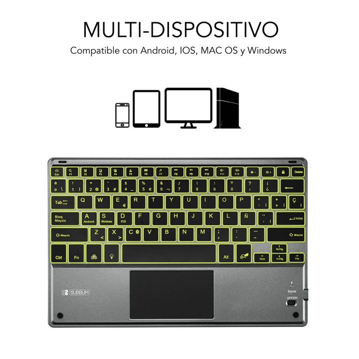 Subblim Bluetooth Smart Backlit Keyboard with Touchpad Gray…