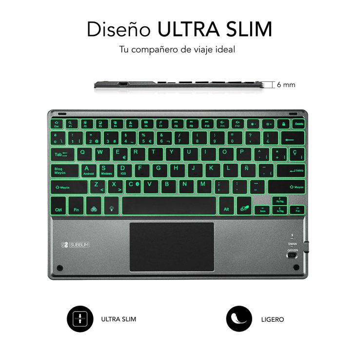 Subblim Teclado Bluetooth Smart Backlit BT Keyboard Touchpad Cinzento…