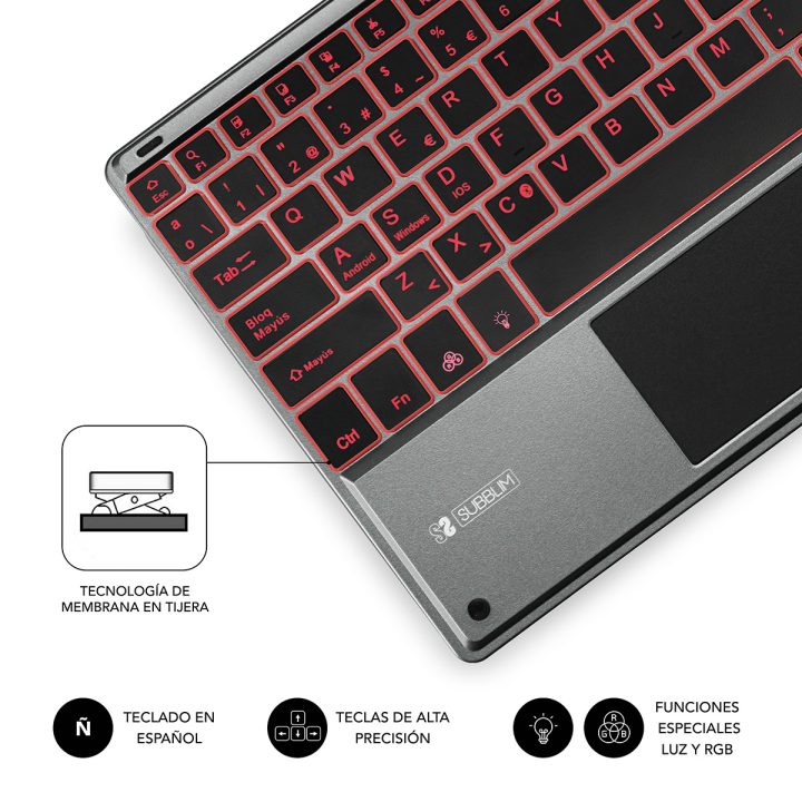Subblim Teclado Bluetooth Smart Backlit BT Keyboard Touchpad Cinzento…