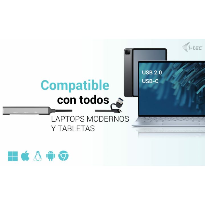 Hub metálico i-tec USB-C/USB-A 1x USB 3.0 + 3x USB 2.0