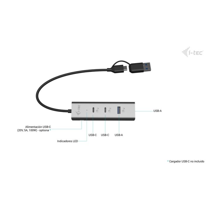 i-tec Metal Universal Charging HUB 2xUSB-C + 2x USB-A Port + Power…