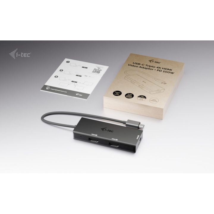Adaptador de vídeo i-tec USB-C Triple 4K HDMI, Power Delivery 100W