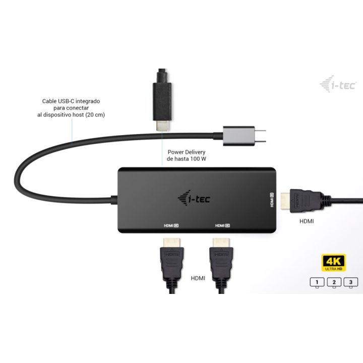 i-tec USB-C Triple 4K HDMI Video Adapter, Power Delivery 100W