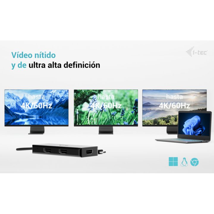 Adaptador de vídeo i-tec USB-C Triple 4K HDMI, Power Delivery 100W