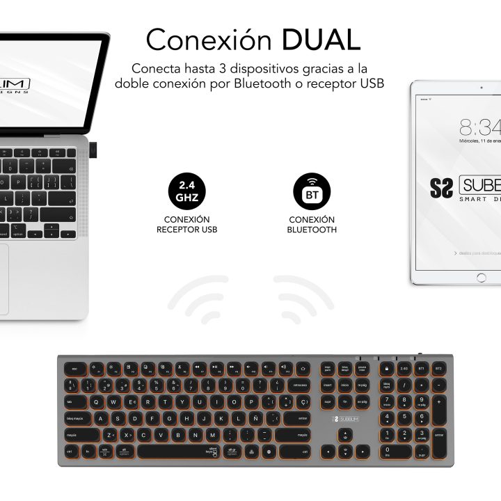 Teclado Subblim master iluminado ext inalambrico gris-negro…