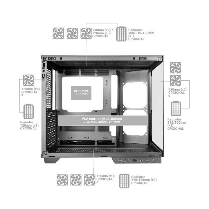 Mars Gaming MCMIRAGE Black Midi Tower Computer Case