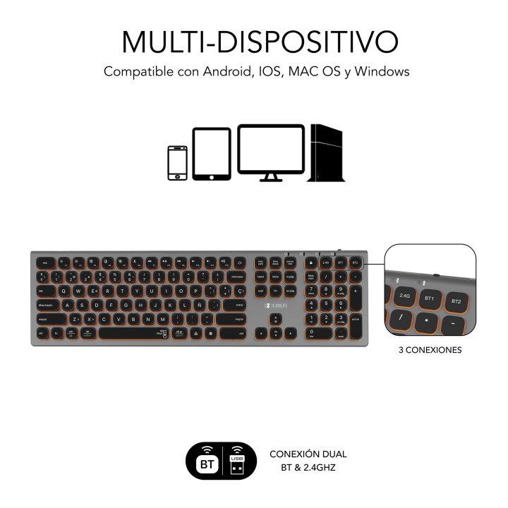 Teclado Subblim master iluminado ext inalambrico gris-negro…