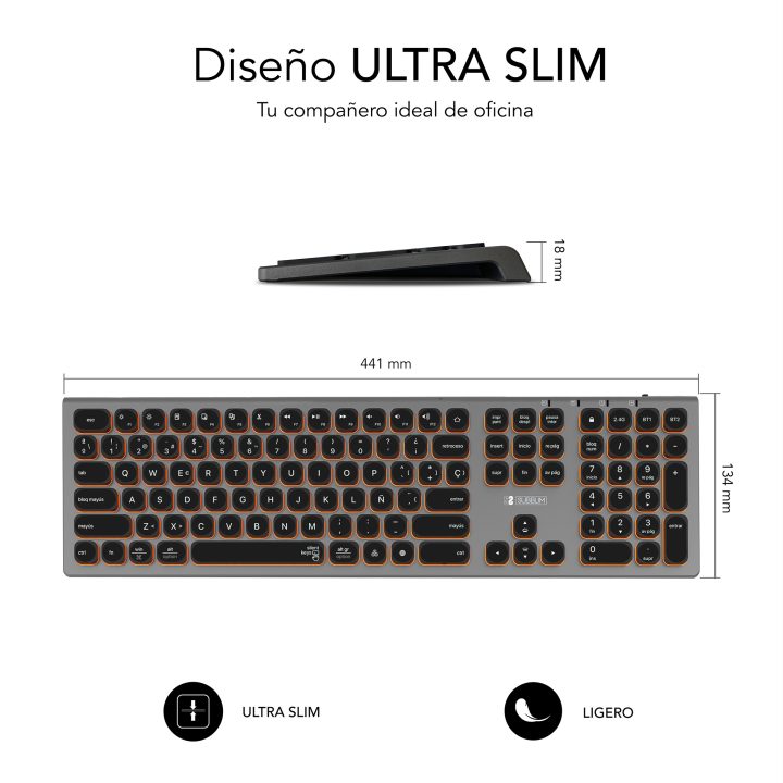 Teclado Subblim master iluminado ext inalambrico gris-negro…