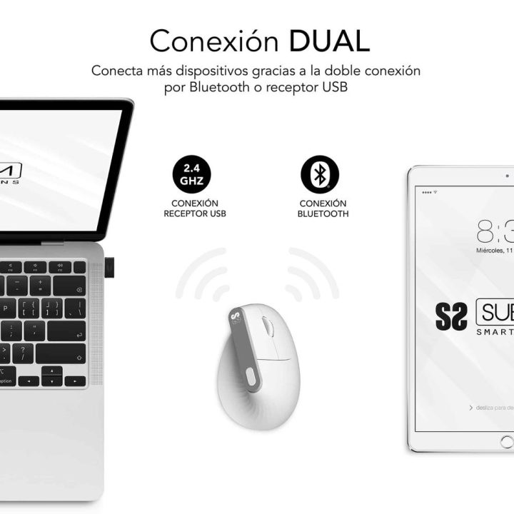 Rato sem fios Subblim vertical ergo dual mouse battery branco…