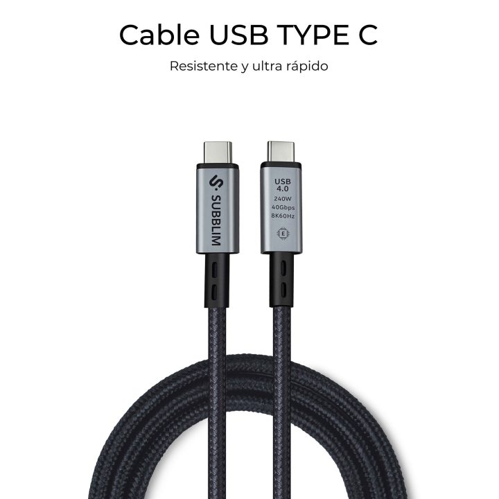 Subblim High 240W USB4.0 8K C-C Cable, 1.5m (SUBCAB-C24010)