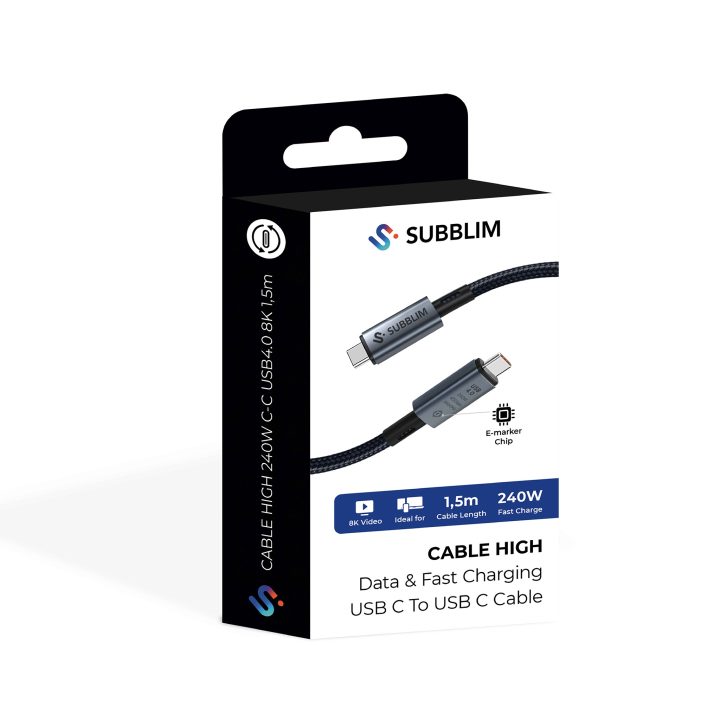 Subblim High 240W USB4.0 8K C-C Cable, 1.5m (SUBCAB-C24010)