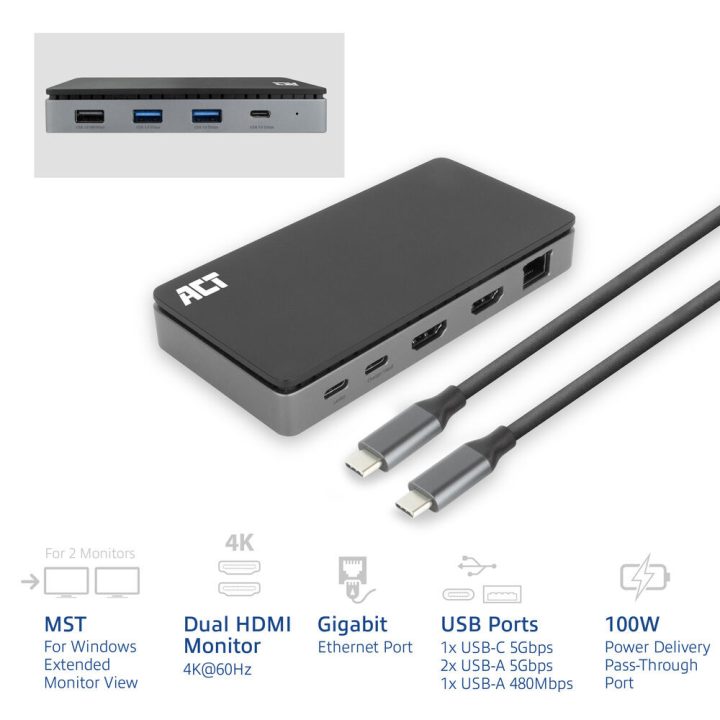 ACT AC7093 base para portátil e replicador de portas Com Fio USB 3.2…