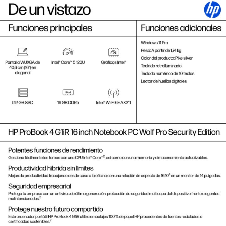 HP ProBook 4 G1iR Intel Core 5 120U 16 GB 512 GB SSD 16" Windows 11…