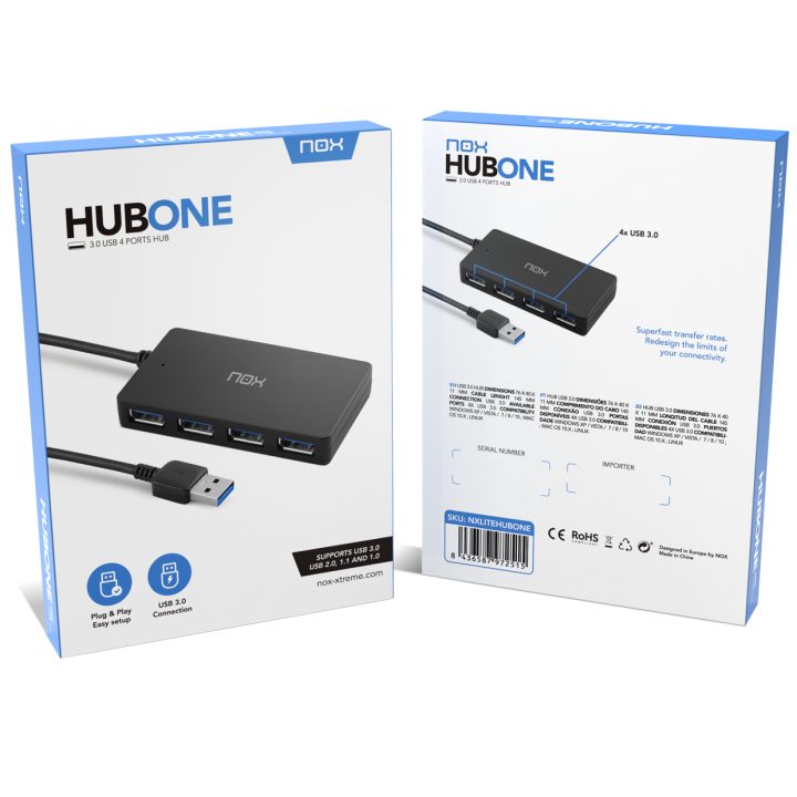Hub NOX USB 3.0 4 portas USB 3.2 Gen 1 (3.1 Gen 1) tipo A…