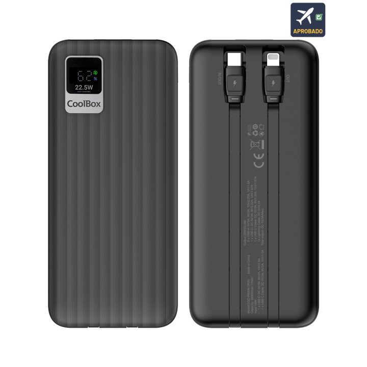CoolBox POWERBANK DP20 20000MAH LCD+INTEGRATED CABLES USB-C+LIGHTING…