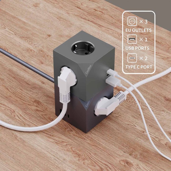 CoolBox CUBIK BASE 3 TOMADAS COM CARREGAMENTO USB C+A