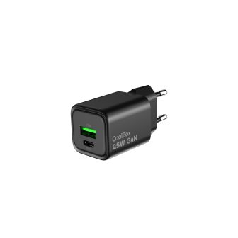 CoolBox GAN 25W USB-A/USB-C WALL CHARGER BLACK