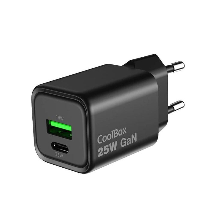 CoolBox CARREGADOR GAN 25W USB-A/USB-C PAREDE PRETO