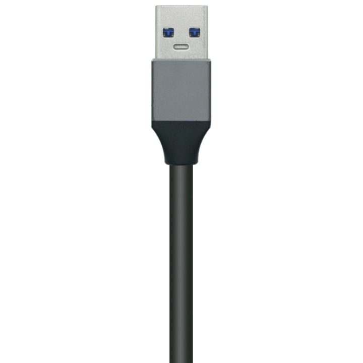 Hub USB3.0 AISENS em Alumínio, Tipo A/M - 4x Tipo A/H, Preto, 10 cm