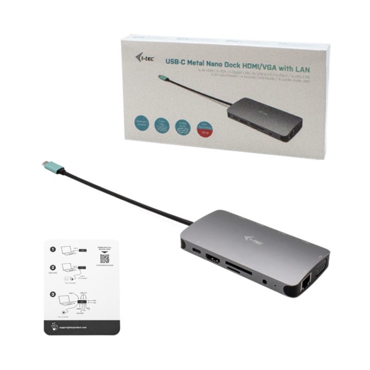 i-tec Metal USB-C Travel Nano Dock HDMI/VGA with LAN + Power Delivery…
