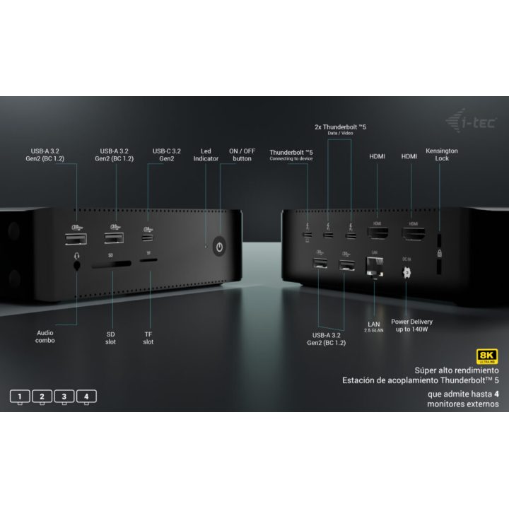 i-tec Thunderbolt5 Quattro Display Docking Station, 5x USB, 2.5 GLAN…