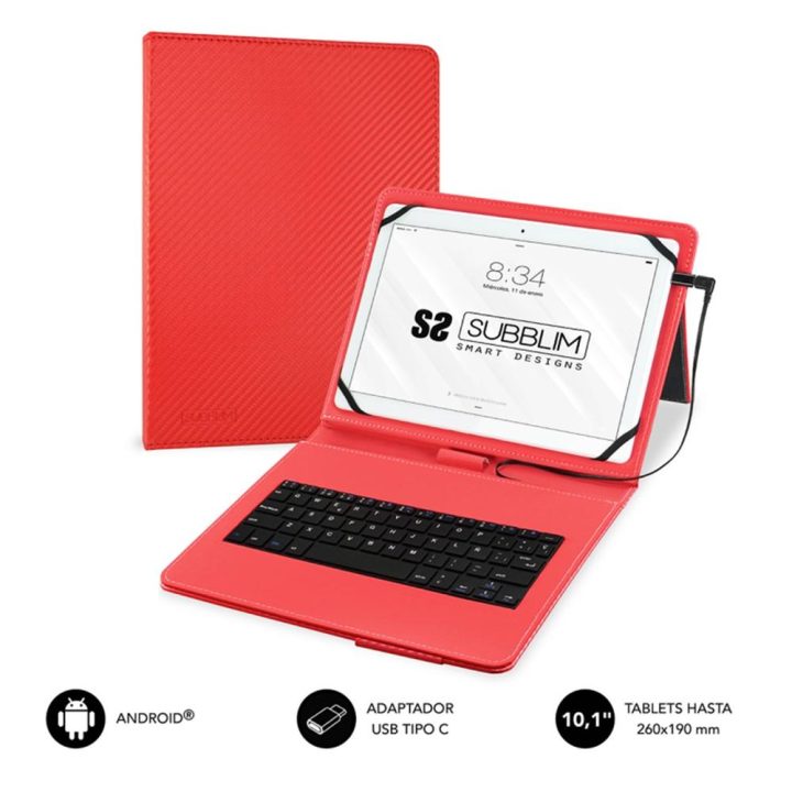 Subblim Case with Keyboard Micro USB - USB C KEYTAB PRO USB 10.1" Red…
