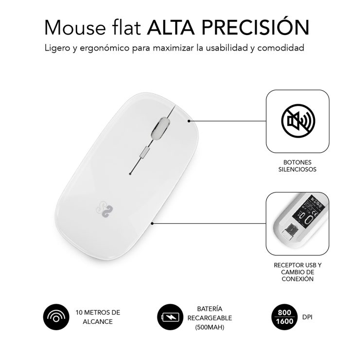 Subblim dual flat wireless mouse white (SUBMO-DFLAT21)