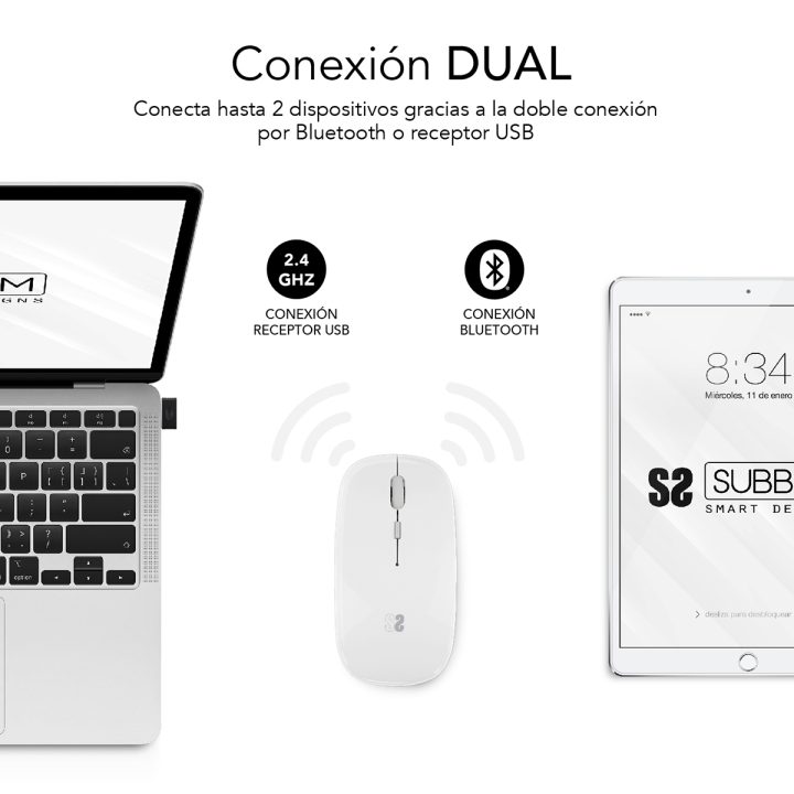 Rato sem fios Subblim dual flat branco (SUBMO-DFLAT21)