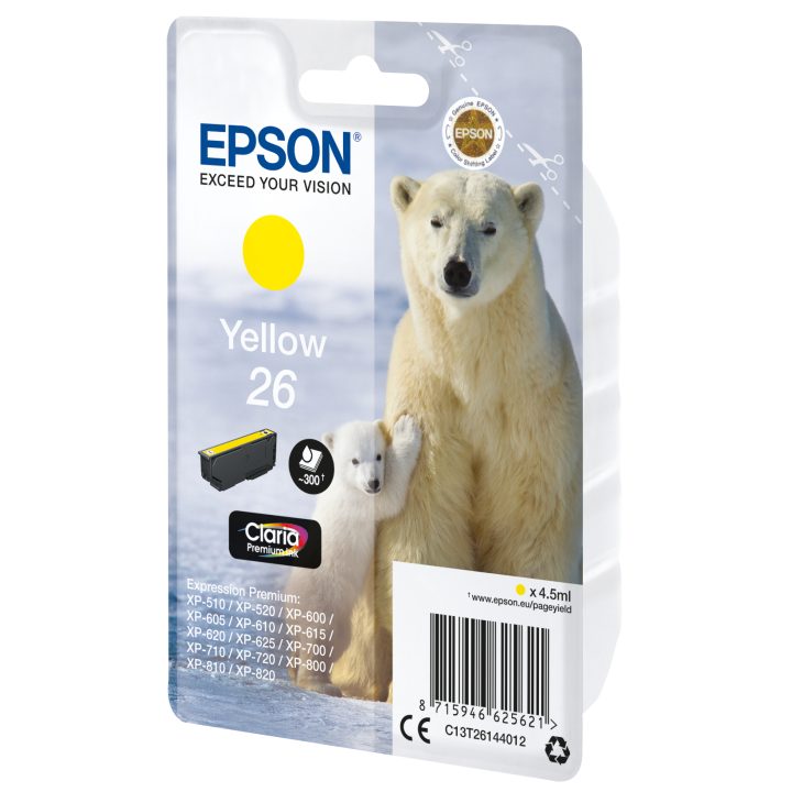 Epson Polar bear Tinta amarela 26 Claria Premium Urso polar