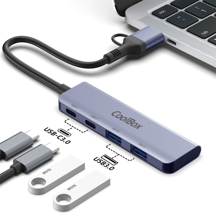 CoolBox HUB4 LITE USB-C/A 4 PUERTOS 2USB-C Y 2USB-A 3.2 GEN1 ALUMINIO