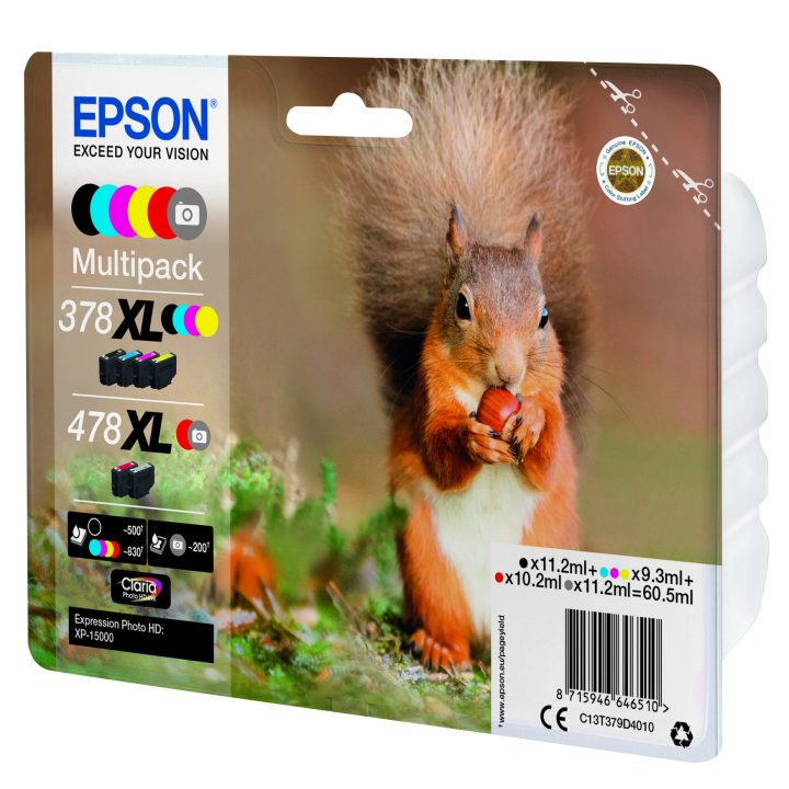 Epson Squirrel 6-Color Ink Multipack 378 XL/478XL Claria Photo HD…