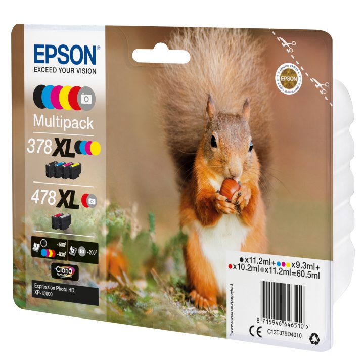 Epson Squirrel 6-Color Ink Multipack 378 XL/478XL Claria Photo HD…