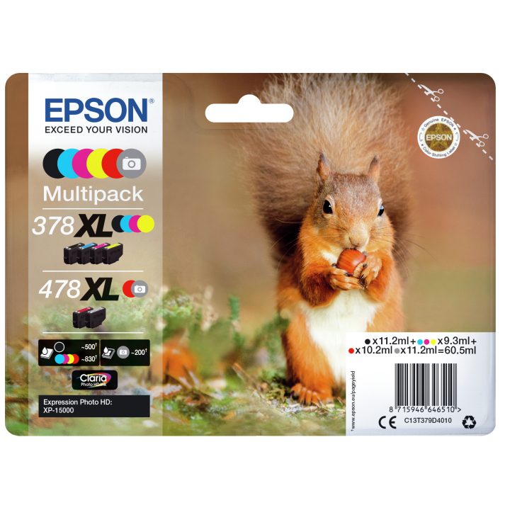 Epson Squirrel 6-Color Ink Multipack 378 XL/478XL Claria Photo HD…