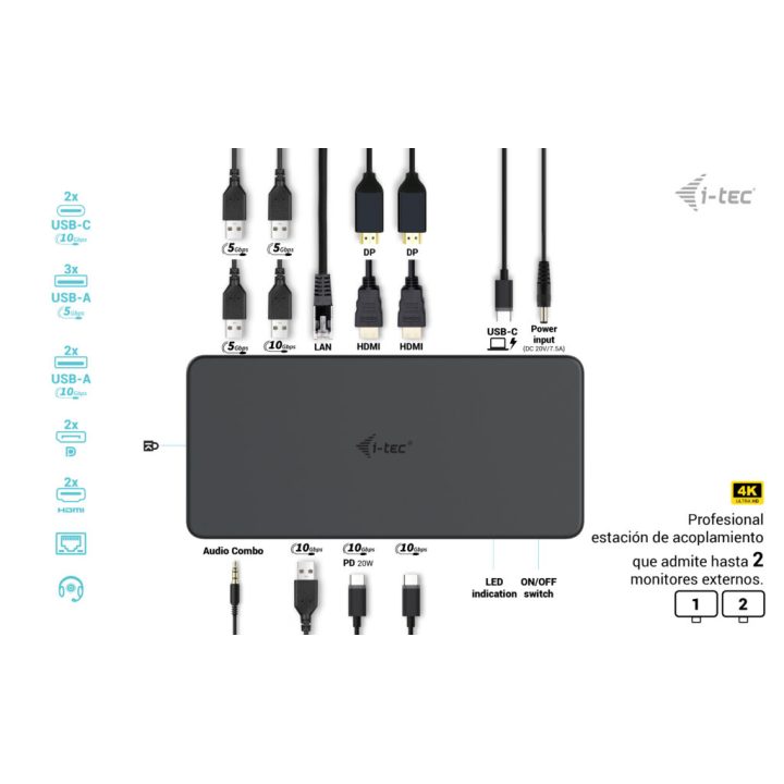 i-tec USB 3.0 / USB-C / Thunderbolt 3 Professional Dual 4K Display…