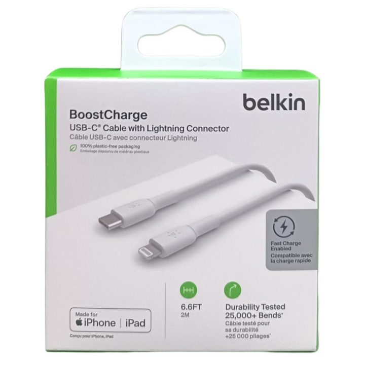 Cable Lightning a USB-C Belkin 2m-macho-macho-blanco - trenzado…