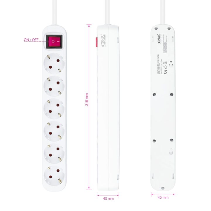 Nanocable Regleta de enchufes de 6 tomas con interruptor, 1.4 metros…