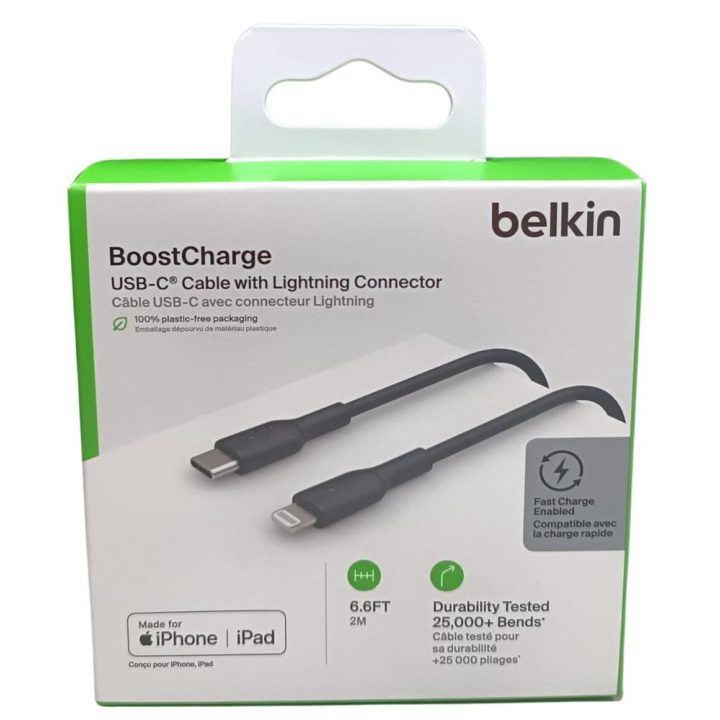 Cable Lightning a USB-C Belkin 2m-macho-macho-blanco - trenzado…