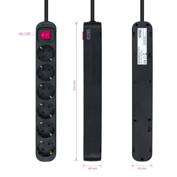 Nanocable Regleta de enchufes de 6 tomas con interruptor, 1.4 metros…