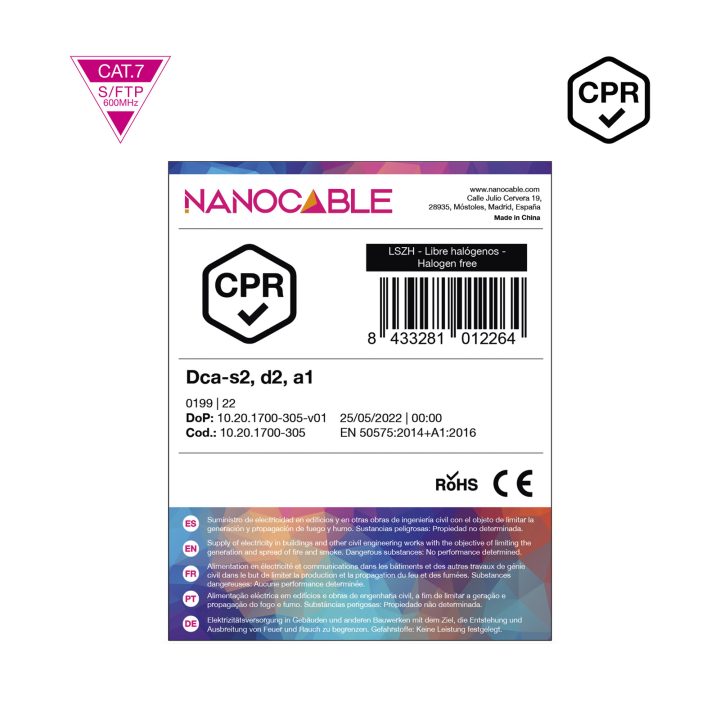 Nanocable Cabo de Rede CAT.7 LSZH SFTP PIMF AWG23, Laranja, 100 m