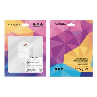 Nanocable Carregador USB-C/PD + USB-A/QC 20W, Branco