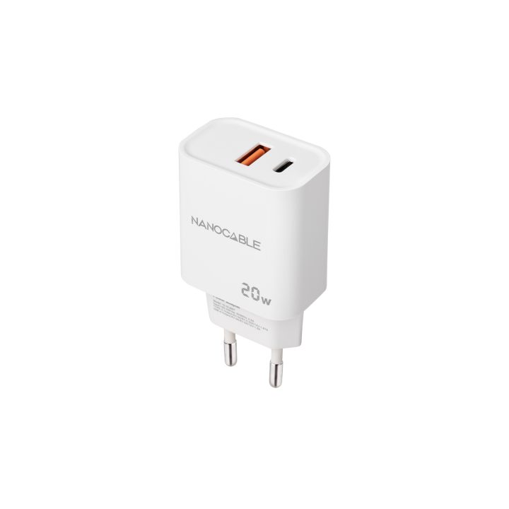 Nanocable USB-C/PD + USB-A/QC 20W Charger, White