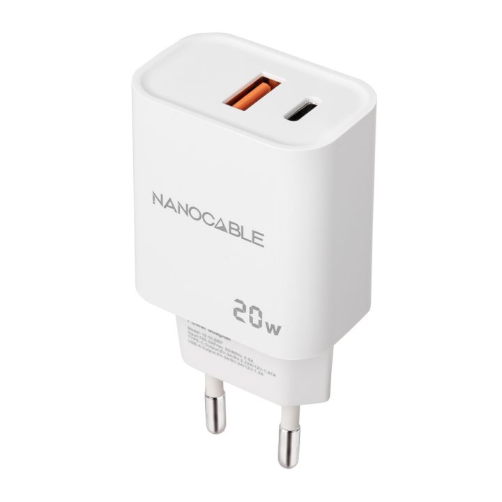 Nanocable USB-C/PD + USB-A/QC 20W Charger, White
